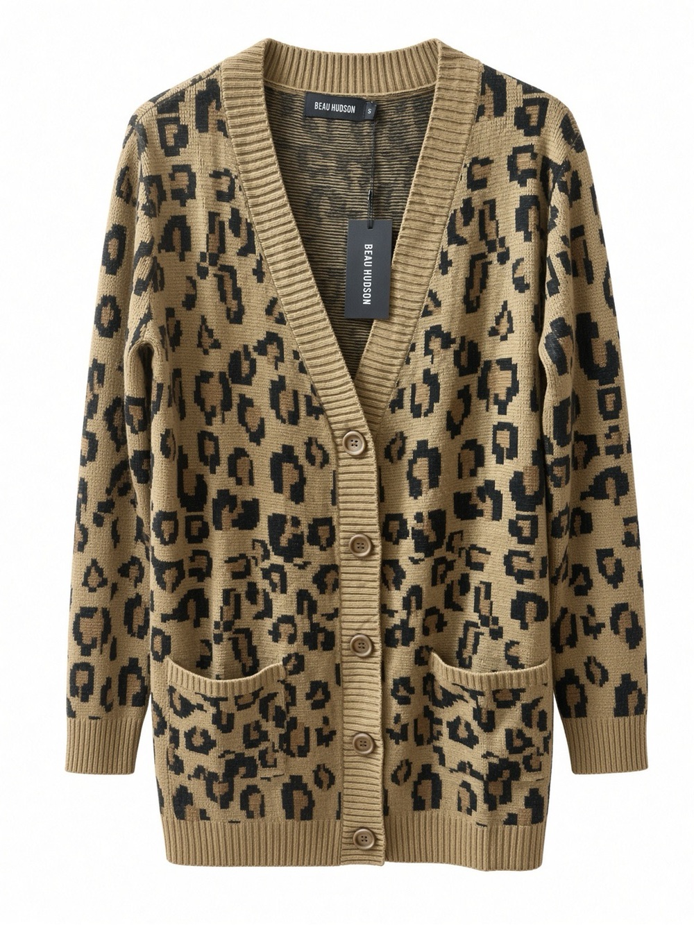 NWT Beau Hudson Women's Leopard Knit Cardigan Sweater Small